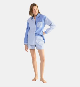 Pyjama col classique en popeline de coton, Essentiel Fantaisie - Laurence Tavernier - Bleu