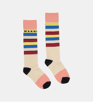 Chaussettes à rayures avec logo - Marni - Blanc cassé