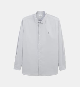 Chemise manches longues patch logo en coton stretch - Serge Blanco - Gris