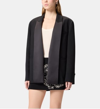 Veste flammée avec col à revers en satin - Pinko - Limousine noire