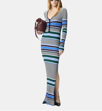 Robe longue ajustée en maille à rayures - Pinko - Noir et bleu