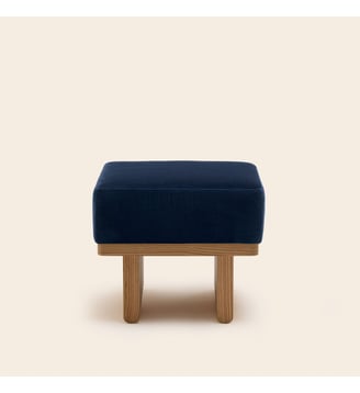Tabouret ANCA  Bois et velours lumineux - Madura - Velours bleu nuit