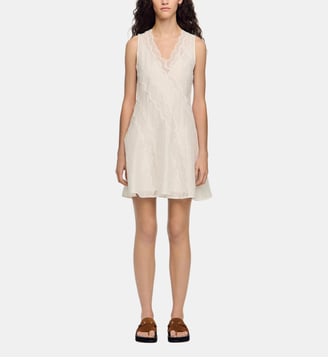 Robe courte en lin à galon - Sandro - Blanc