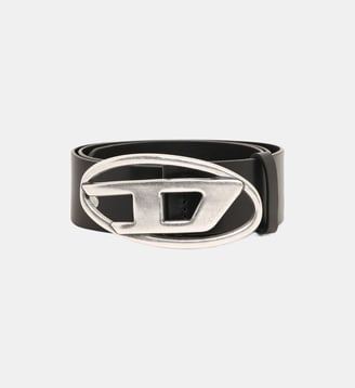 Ceinture large cuir boucle logo - Diesel - Noir