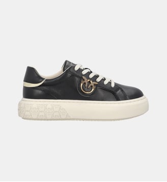 Sneakers en cuir à plaquette love birds - Pinko - Noir