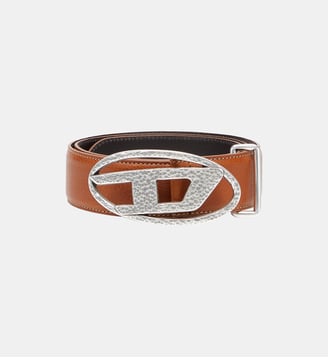 4 cm ceinture en cuir avec boucle Oval D martelée - Diesel - Marron