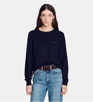 Pull à lien ajustable en laine - Sandro - Marine