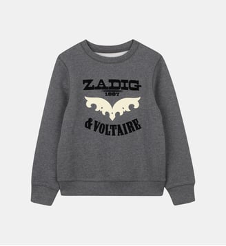 Sweat à molleton col rond - Zadig&Voltaire Kids - Anthracite chiné