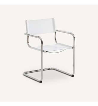 Fauteuil de table, croûte de cuir véritable et acier chromé AM.PM