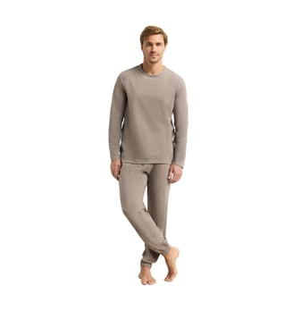 Ensemble pyjama manches longues Jersey - Dim - Marron clair