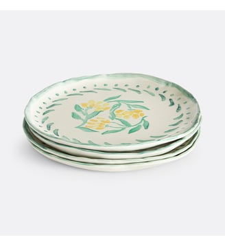 Lot de 4 assiettes plates en grès - La Redoute Interieurs - Jaune vert