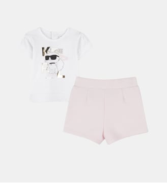 Ensemble short et T-shirt - Karl Lagerfeld Kids - Blanc rose pâle