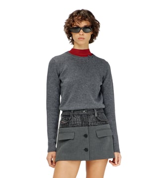 Pull en laine avec logo brodé sur le col - Diesel - Gris