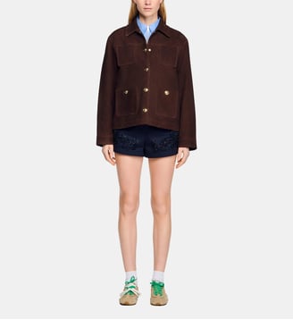 Blouson en suède - Sandro - Marron foncé