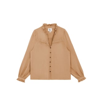 Blouse manches longues col v uni BOWEN - La Petite Etoile - Camel