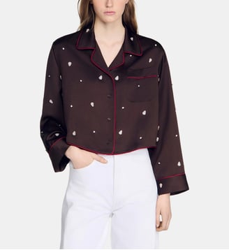 Chemise brodée perles et strass - Sandro - Marron