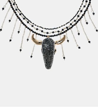 Collier de perles avec pendentif tête de buffle et chaînes DUKO - Hipanema - Noir