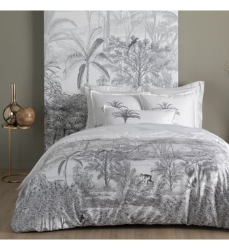 Housse de couette imprimée en satin de coton bio, AMAZONE - Alexandre Turpault - Blanc
