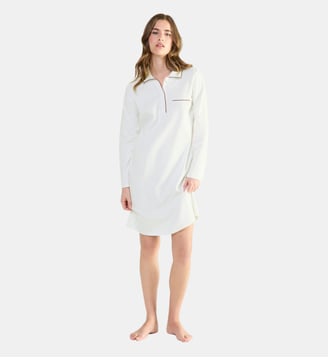 Chemise de nuit col polo en coton, Mystérieuse - Laurence Tavernier - Écru
