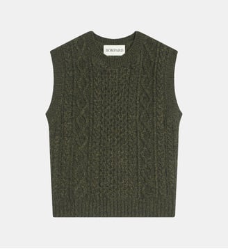 Pull sans manches à torsades - Bompard - Olive et charbon