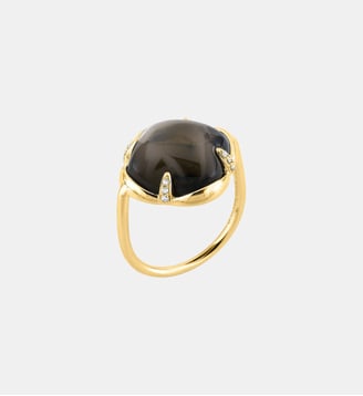Bague, quartz fumé, diamants, or jaune Morganne Bello