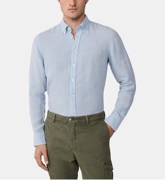 Chemise En Lin Teinte En Pièce Coupe Ajustée - Hackett London - Oxford blue
