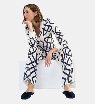 Pyjama col tailleur en satin de viscose, Entrelac - Laurence Tavernier - Écru
