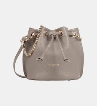 Petit sac bourse Alba Double en cuir - Lancaster - Galet et in et or