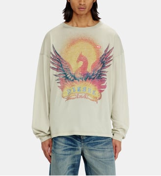 T-shirt à manches longues avec motif Phoenix - Diesel - Beige