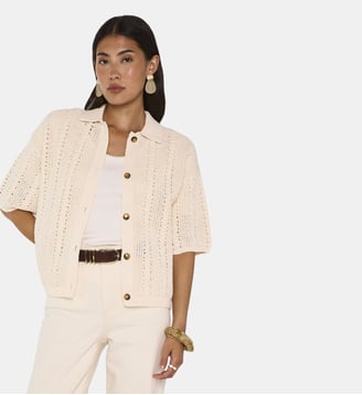 Gilet Maille À Manches Courtes En Coton Mélangé Adele - Maison 123 - Crème