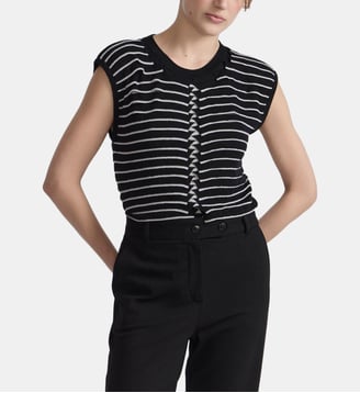 pull Charleston en soie et lin à rayures noir - Agnès b. - Noir