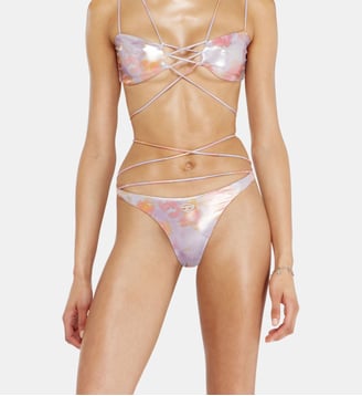 Bas de bikini à brides métalliques imprimé floral - Diesel - Lilas