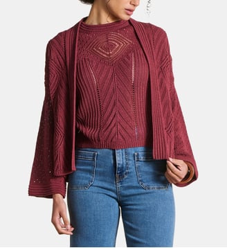 Gilet ouvert en maille crochet ajourée - La Fée Maraboutée - Mahogany
