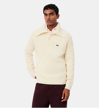 Pull maille perlée col montant - Lacoste - Blanc