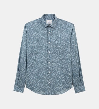 Chemise droite à motif fleuri en coton - Serge Blanco - Bleu glacier