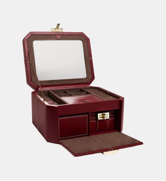 Grande boîte à bijoux fermoir T en cuir - Le Tanneur - Rouge révolution craie