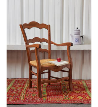 Fauteuil campagne en paille Ernest N°1077- Produit chiné - Debongout - Bois foncé