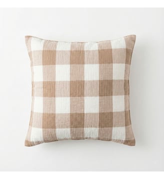 Housse de coussin en gaze de coton, SIMPLEMENT GAUFRÉ - Blanc Cerise - Beige