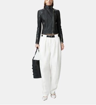 Blouson de motard en cuir avec dos en tissu - Pinko - Noir