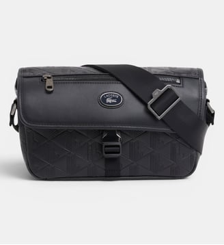 Petite sacoche à rabat monogramme en cuir - Lacoste - Noir