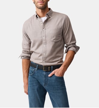 Chemise unie slim en coton et lyocell manches longes Barrhill - Rodd & Gunn - Taupe