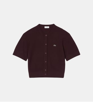 Cardigan coton et laine point mousse - Lacoste - Marron