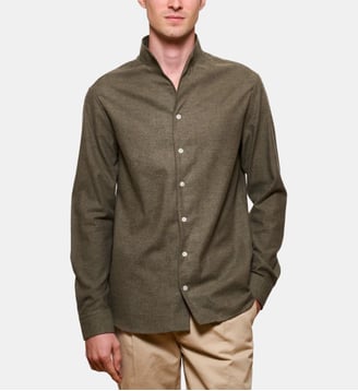 Chemise en flanelle kaki col officier coupe droite - Atelier Privé - Kaki
