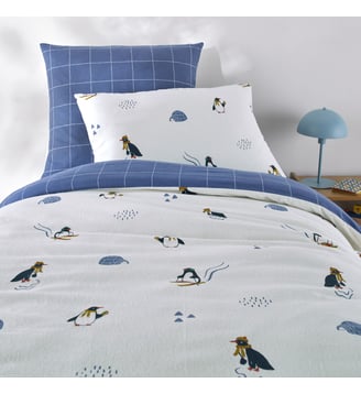 Housse de couette enfant en flanelle - La Redoute Interieurs - Blanc et bleu