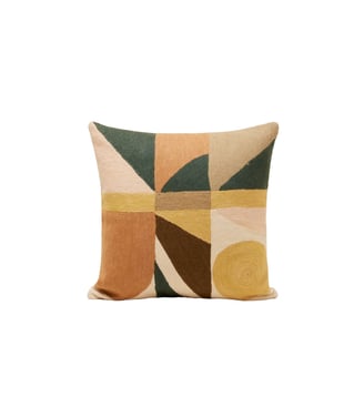 Housse De Coussin  Motif graphique brodé au point de chainette - Madura - Sables et vert
