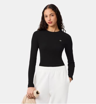 T-shirt slim fit coton côtelé - Lacoste - Noir