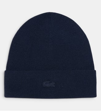 Bonnet laine revers côtelé - Lacoste - Bleu marine