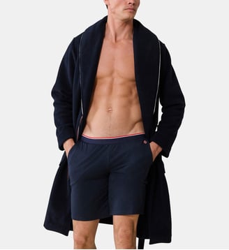 Robe de chambre chaude bleu marine avec col châle - Le Slip Francais - Bleu
