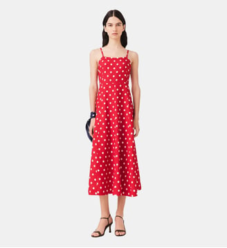 Robe longue dos nu en lin mélangé - Maje - Rouge pois print