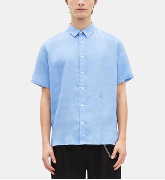 Chemise manches courtes en lin - The Kooples - Bleu